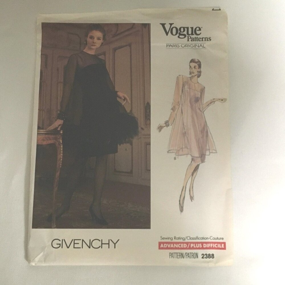 Vogue 2388 Sewing Pattern Givenchy Misses Tunic Dress Very Loose Fitting